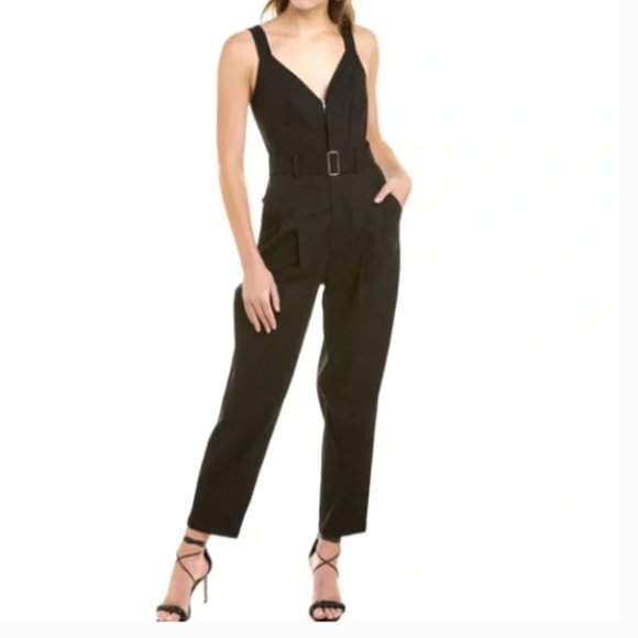 A.L.C. CARMEN LINEN BLEND BELTED  BLACK JUMPSUIT sz 2 - Picture 1 of 5